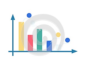 Abstract minimalistic bar chart graph with colorful bars and geometric figures. Simple business growth chart design