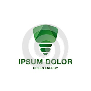 Abstract and minimalistic green light bulb icon. Pure green energy logo idea for branding and corporate identity.