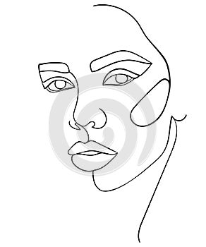 Abstract minimalistic linear sketch. Woman`s face. photo