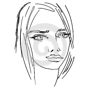 Abstract, minimalistic sketch of a girl\'s face in front.