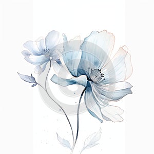 Abstract minimalistic watercolor flower, isolated on white background.