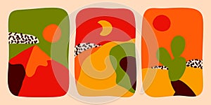 Abstract minimalists landscapes. Playful nature scenes for artistic greeting card or decorative poster photo
