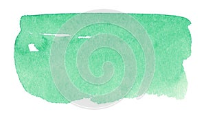 Abstract mint green watercolor background. Hand drawn watercolor spot with brush strokes