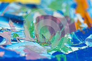 Abstract mixed oil paint colors close up macro shot