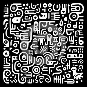 Abstract Moche Art Doodle Poster With Simple Black And White Design