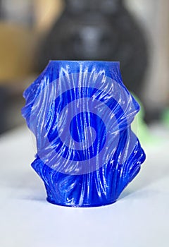 Abstract model blue vase printed on 3d printer