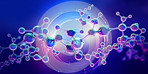 Abstract model of a molecule. Digital technologies in genetic engineering. Crystal lattice structure. Research in molecular synthe