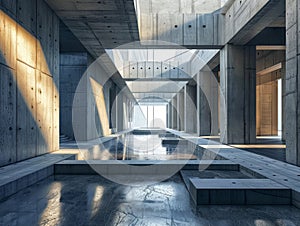 Abstract modern architecture background, empty open space interior. 3D rendering Generative AI