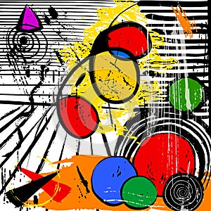 Abstract modern art of the 1920`s with stripes and circles, vintage/retro geometric design, grungy
