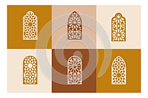 Abstract Modern Art Background with simple geometric shapes of lines and circles. Doors and windows in minimalist style