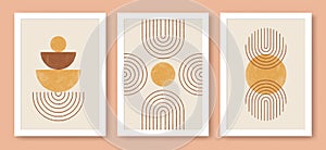 Abstract modern art with geometric balance shapes. Abstract arch, moon, earth print