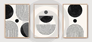 Abstract modern art with geometric balance shapes. Abstract arch, moon, earth print