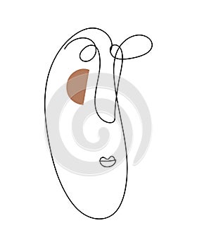 Abstract Modern Art Minimal One Line Face. Simple Design For Poster, Card, Flyer, Logo. Hand Drawn Doddle Illustration