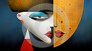 Abstract modern art portrait with geometric shapes.