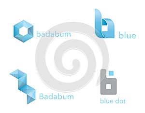 Abstract modern blue crystal icons set vector