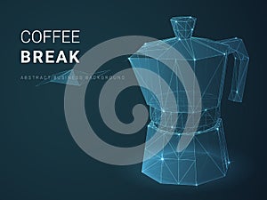 Abstract modern business background vector depicting cofee break with stars and lines in shape of a moka pot on blue background
