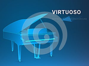 Abstract modern business background vector depicting a virtuoso in shape of an opened grand piano on blue background photo