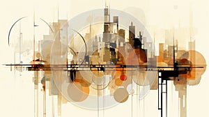 Abstract Modern City Cityscape In Dark Amber And Beige