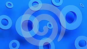 Abstract modern composition with blue tubes cylinders on blue background. 3D animation of seamless loop. 4K UHD