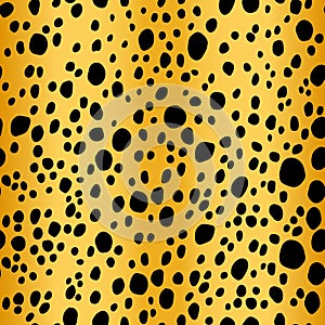 Abstract modern dalmatian fur seamless pattern. Animals trendy background. Black and golden decorative vector