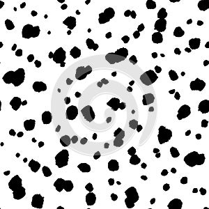 Abstract modern dalmatian seamless pattern. Animals trendy background. Black and white decorative vector illustration