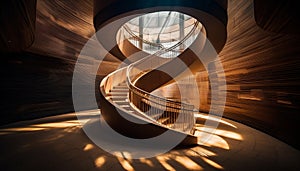 Abstract modern design Spiral staircase curves, illuminating empty, bright, futuristic building generated by AI