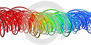 Abstract modern dynamic rainbow spectrum colored flowing curve swirl or twirl spiral shape lines isolated on white background
