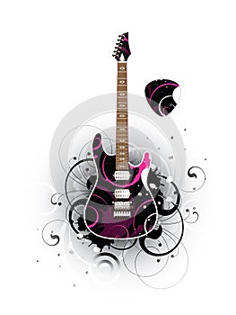 Abstract with modern electric guitar and mediator photo