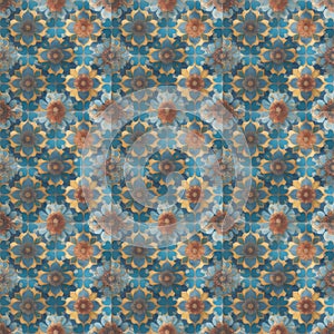 Abstract and modern flower shapes tile pattern image generated by Ai photo