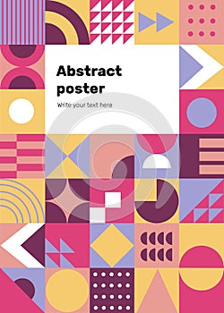 Abstract. Modern grid posters with geometric shapes, geometry graphics background vector set. Circle, triangle and square.