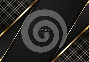 Abstract modern luxury template black and golden stripes with gold grid on dark background