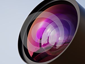 Abstract modern multicoated lens closeup 3d illustration