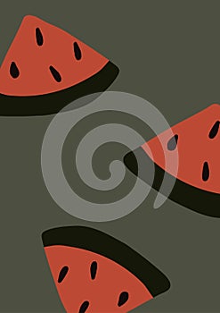 Abstract modern pieces of watermelon fruit berry on dark background