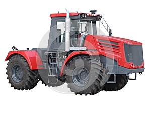 Abstract modern powerful red tractor isolated over white