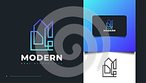 Abstract and Modern Real Estate Logo Design in Blue Gradient with Line Style
