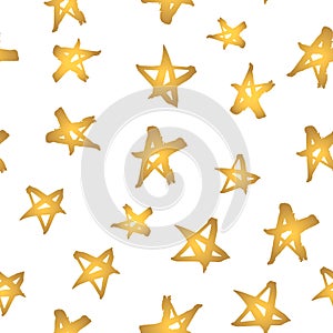 Abstract modern seamless pattern with gold stars. Hand drawn golden stars on white.