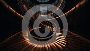 Abstract modern staircase design with spiral steps and curved railing generated by AI