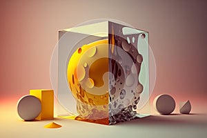 Abstract modern still life composition of 3D geometric figures, dramatic light