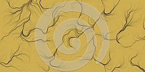 Abstract Modern Style Geometric Background Design, Mustard Yellow and Black Flowing Spreading Curving Lines Pattern