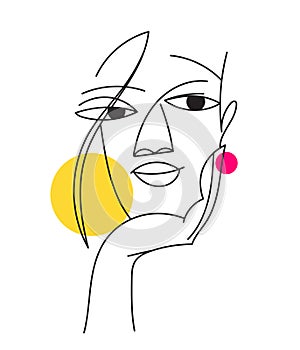 Abstract modern style line art woman portrait design.