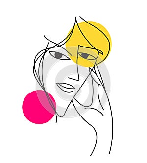 Abstract modern style line art woman portrait design.