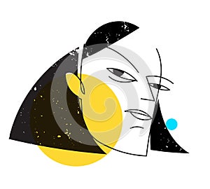 Abstract modern style line art woman portrait design.