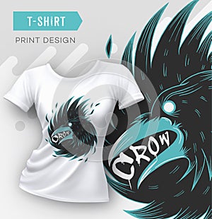 Abstract modern t-shirt print design with crow