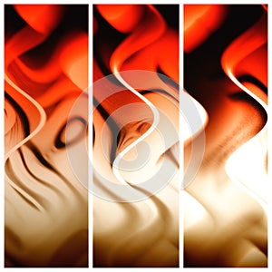 Abstract modern triptych. Flame movement. Set of 3 vertical banners.