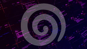 Abstract modern virtual computer script on black background, seamless loop. Animation. Work of software developer