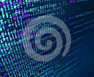 Abstract modern virtual computer script. Programmer developer screen. Tensorflow AI concept. Programming of Internet website.