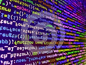 Abstract modern virtual computer script. Programming code abstract screen of software developer. Software developer programming