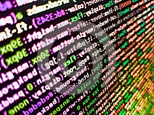 Abstract modern virtual computer script. Modern technologies, web cascading design. Photo of computer digital background.