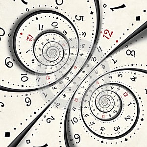 Abstract Modern white spiral clock background fractal. Twisted clock watch unusual abstract texture fractal. High resolution