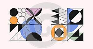 Abstract modular pattern designs.Bold geometric compositions with simple shapes and forms